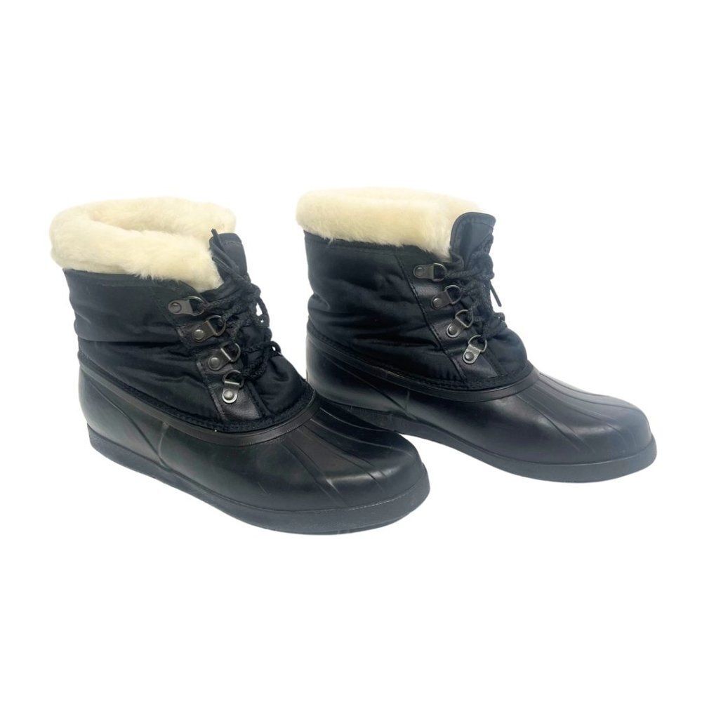 Winter Black Lace up Warm Lined Waterproof Boots  Size Y8/W10